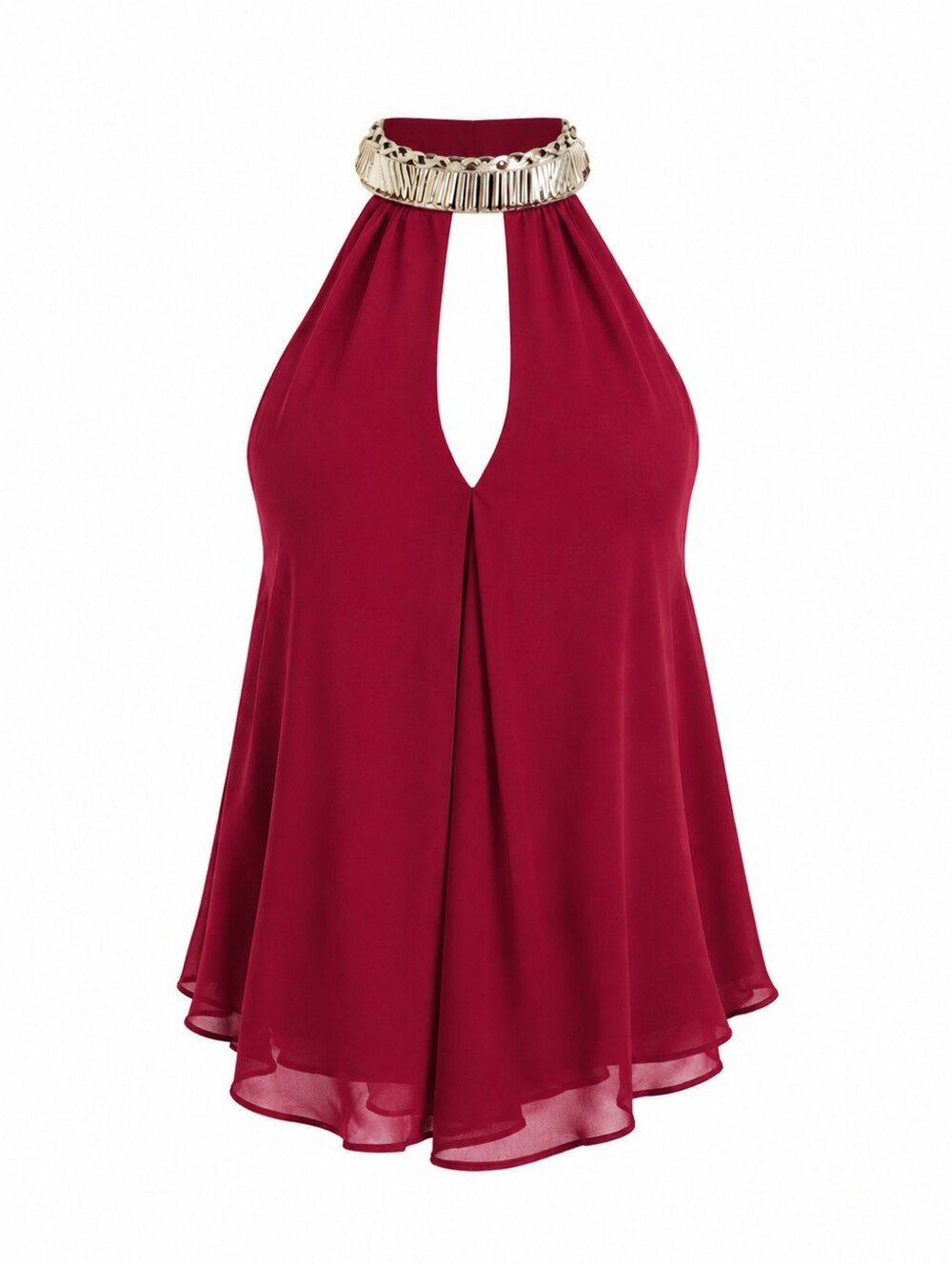Women's Burgundy Sheer Halter/Choker Styled Fully Lined Tank Top - NWT